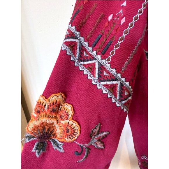 Sundance Driftwood “Teddy Hoodie” Embroidered Sweater- Magenta - Picture 2 of 7